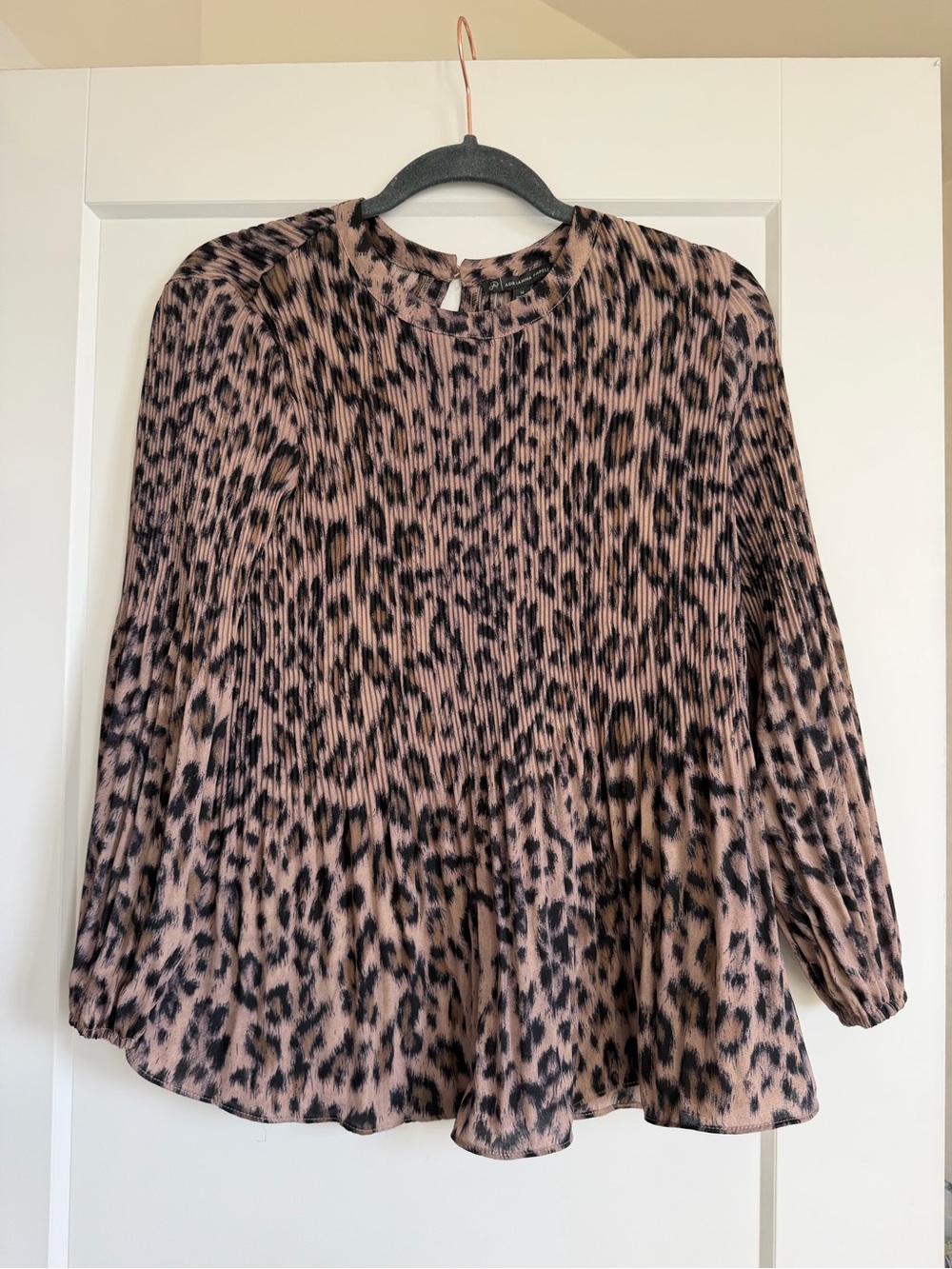 Adrianna Papell Blush Pink and Black Leopard Pleated Blouse